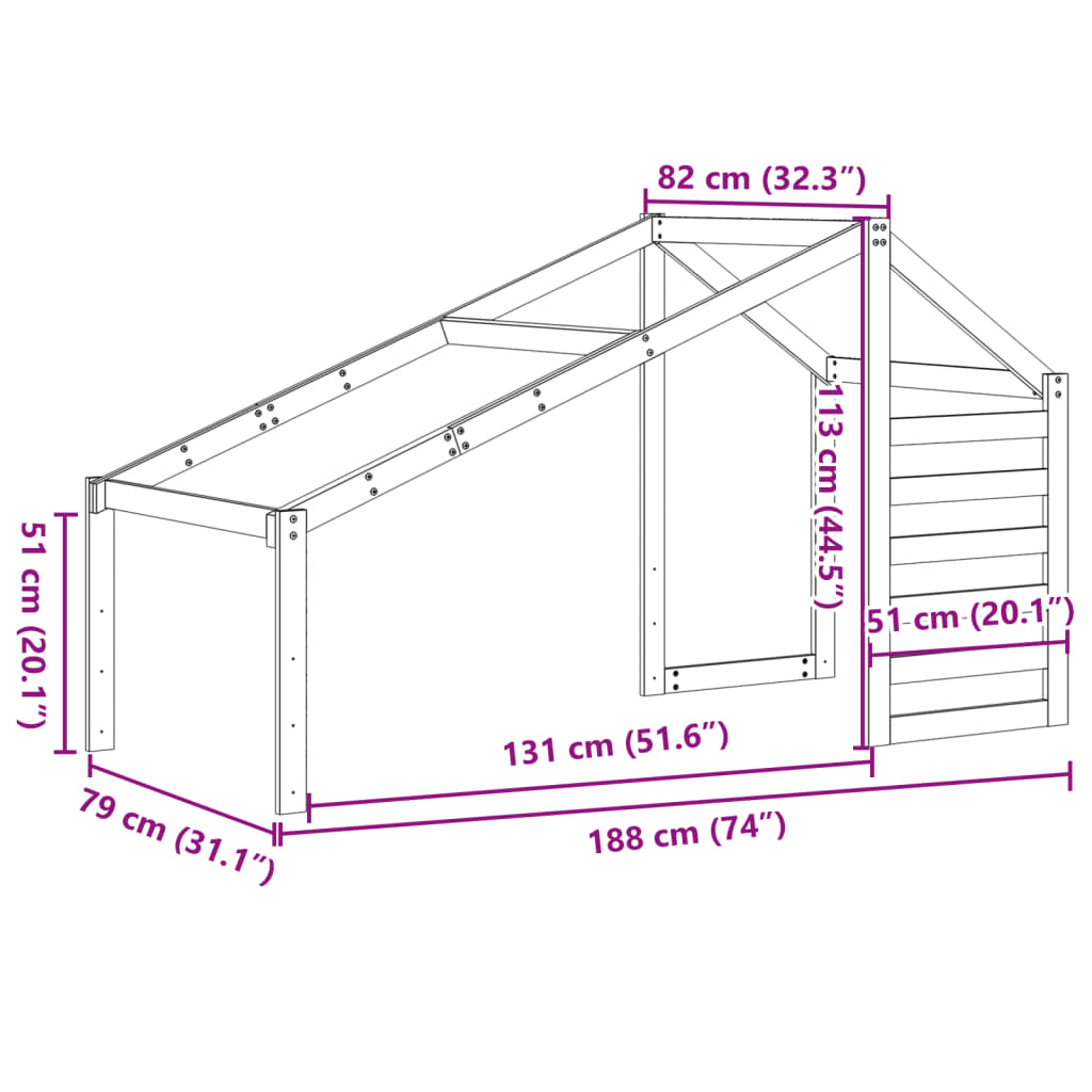 vidaXL Покрив за детско легло, восъчнокафяв, 188x82x113 см, бор масив