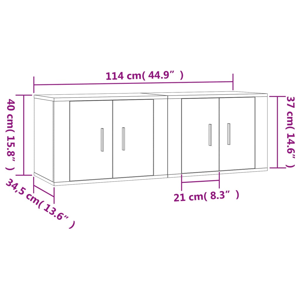 vidaXL ТВ шкафове за стенен монтаж, 2 бр, бетонно сиви, 57x34,5x40 см