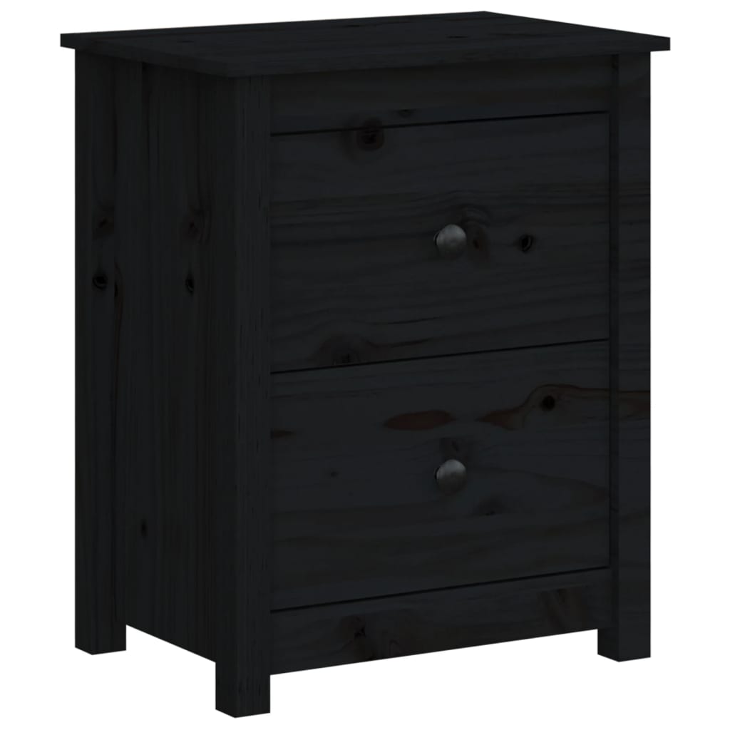 vidaXL Нощни шкафчета, 2 бр, черни, 50x35x61,5 см, борово дърво масив