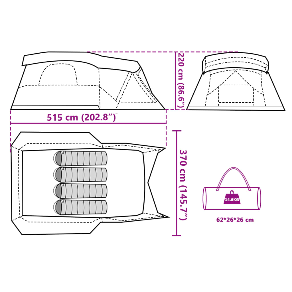 vidaXL Къмпинг палатка с веранда, 4-местна, оранжева, водоустойчива