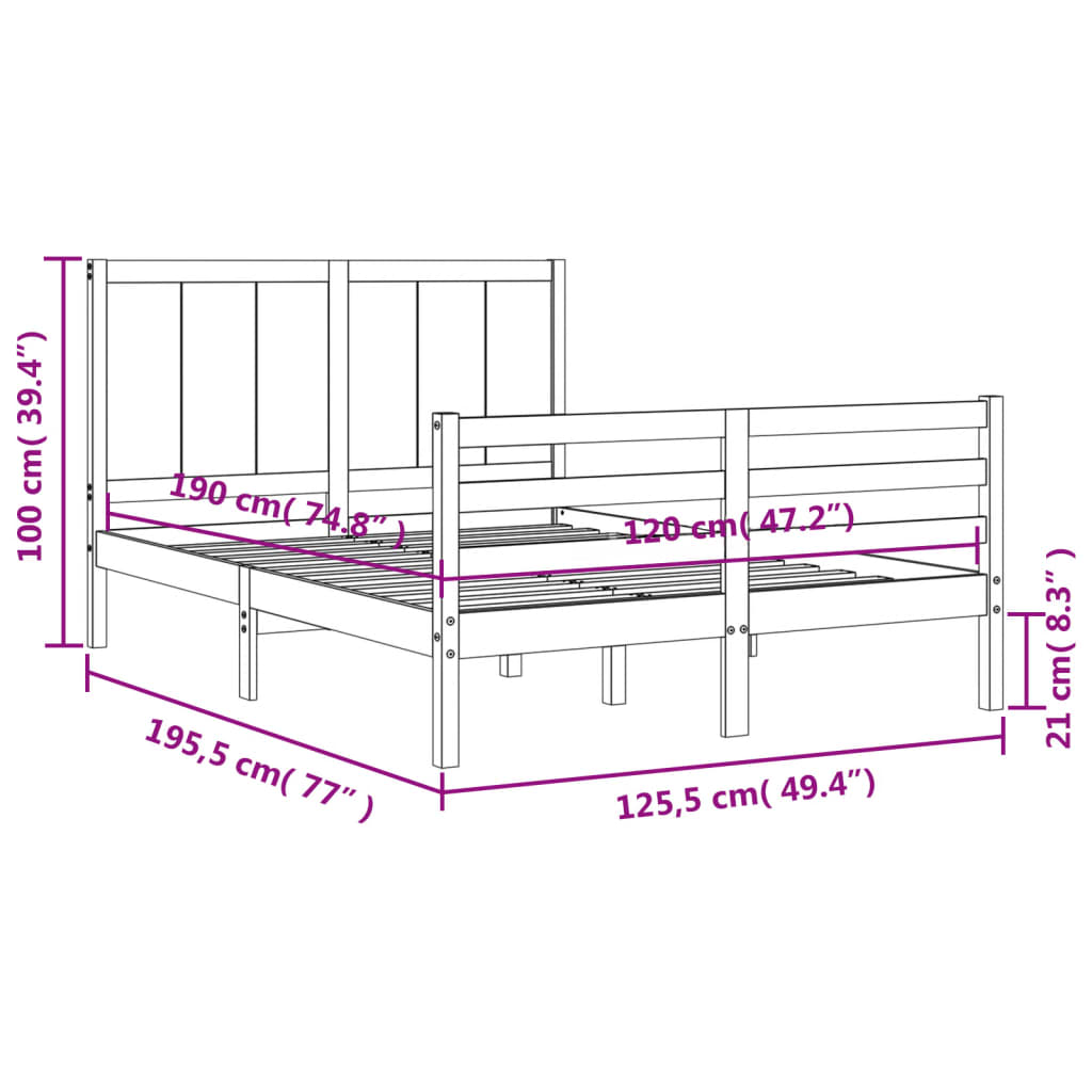 vidaXL Легло с табла меденокафяво 4FT Small Double масивно дърво