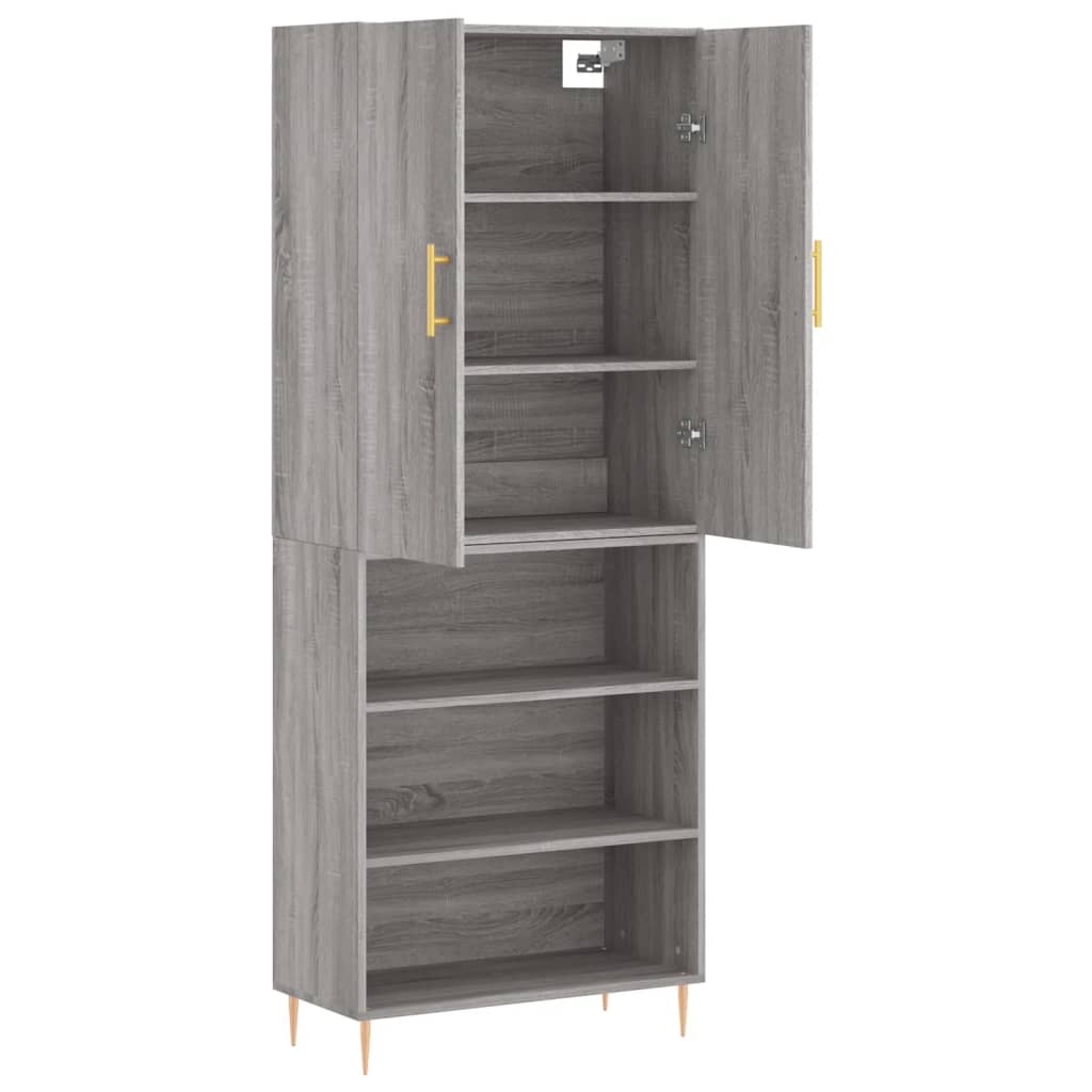 vidaXL Висок шкаф, сив сонома, 69,5x34x180 см, инженерно дърво