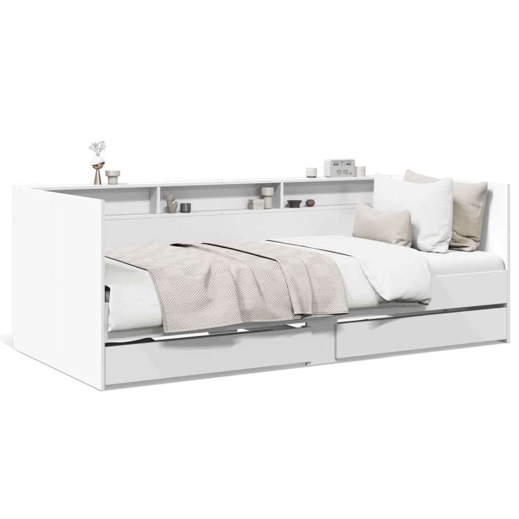 vidaXL Дневно легло с чекмеджета, бяло, 75x190 см, инженерно дърво