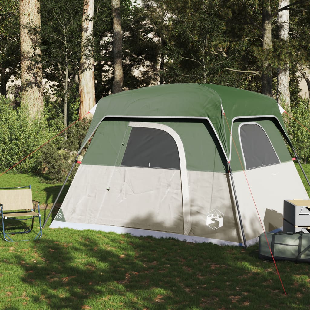 vidaXL Кабинна къмпинг палатка, 4-местна, зелена, водоустойчива