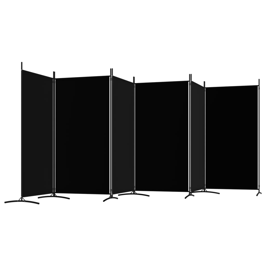 vidaXL Параван за стая, 6 панела, черно, 520x180 cм, текстил