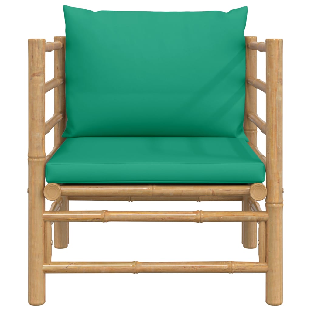vidaXL Градински диван със зелени възглавници бамбук