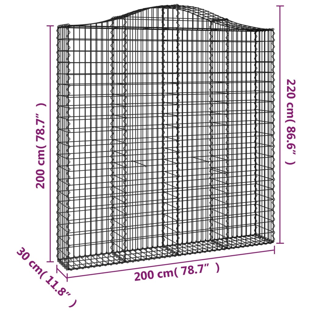 vidaXL Габионни кошници арка 3 бр 200x30x200/220 см поцинковано желязо