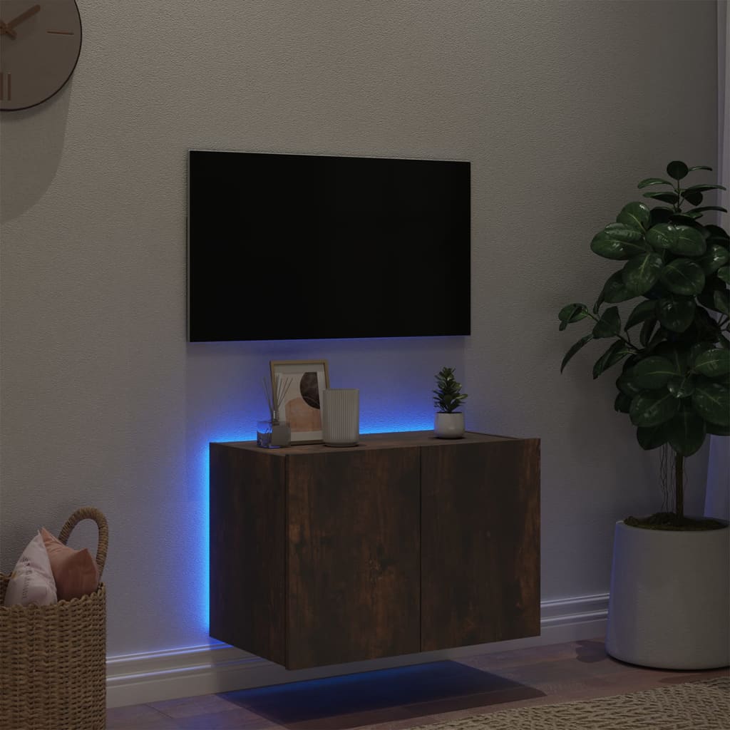 vidaXL Стенен ТВ шкаф с LED осветление, опушен дъб, 60x35x41 см