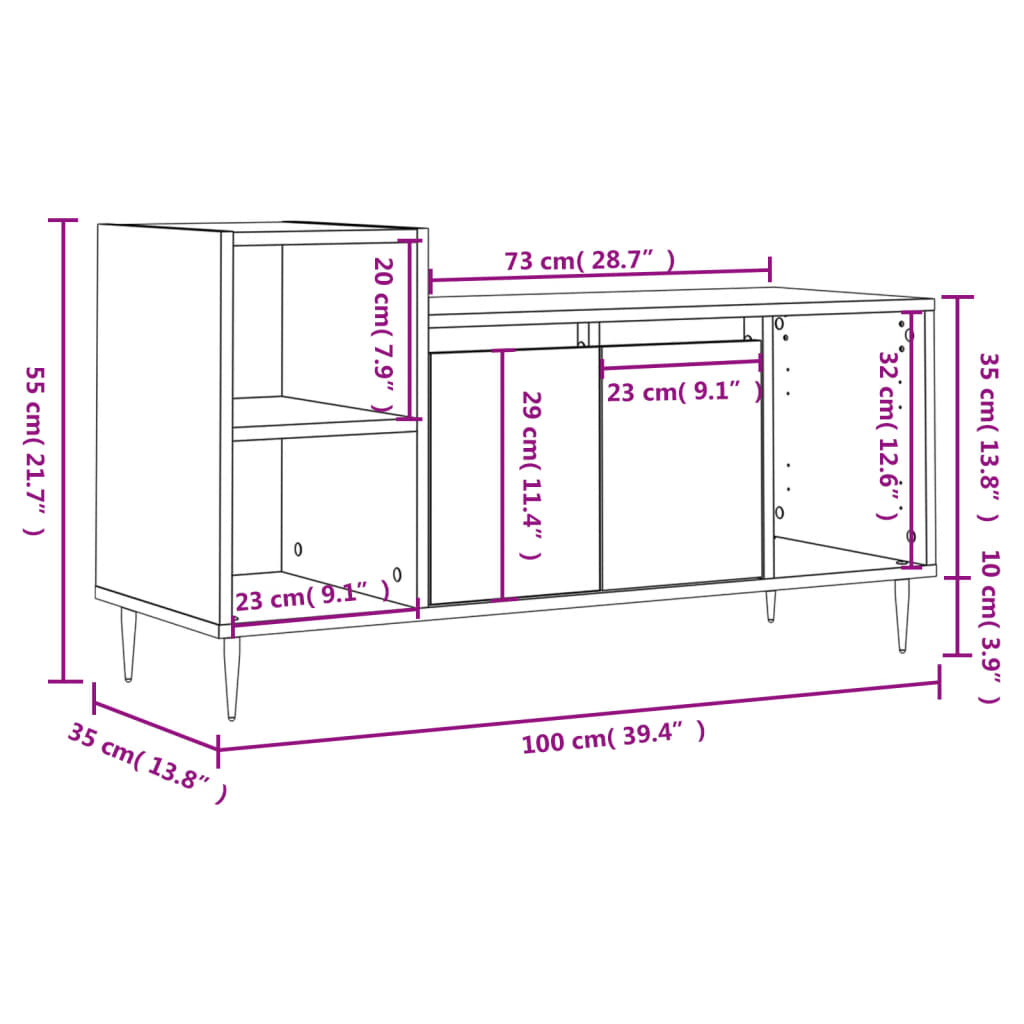 vidaXL ТВ шкаф, бял гланц, 100x35x55 см, инженерно дърво