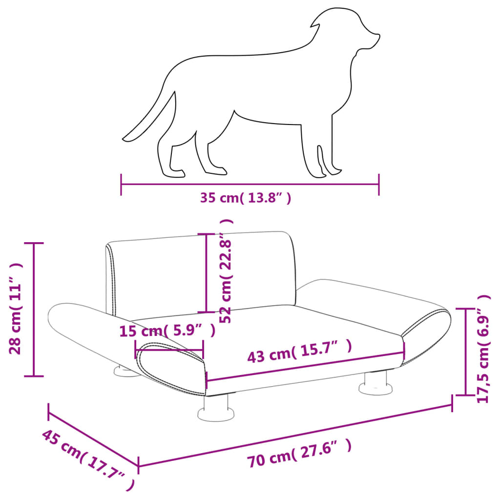 vidaXL Кучешко легло черно 70x45x28 см кадифе