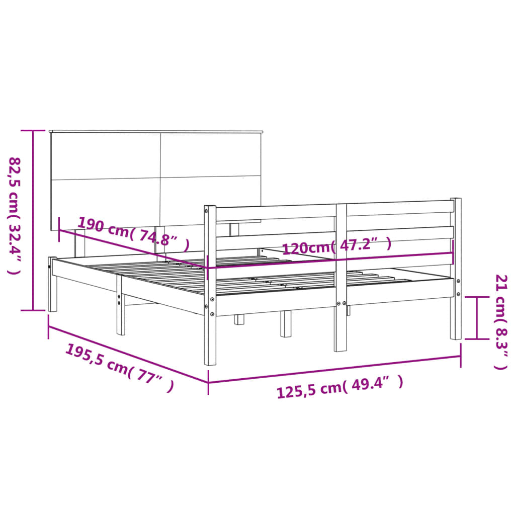 vidaXL Рамка за легло с табла бяла 4FT Small Double масивна дървесина