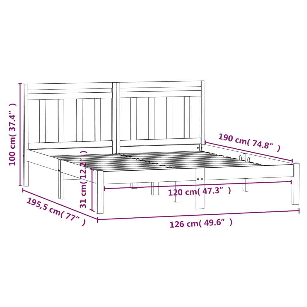 vidaXL Рамка за легло черна дърво масив 120x190 см 4FT Small Double