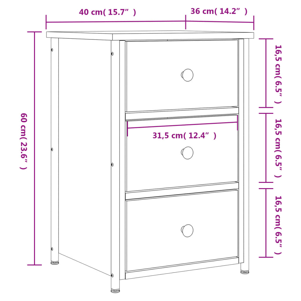 vidaXL Нощни шкафчета 2 бр черни 40x36x60 см инженерно дърво