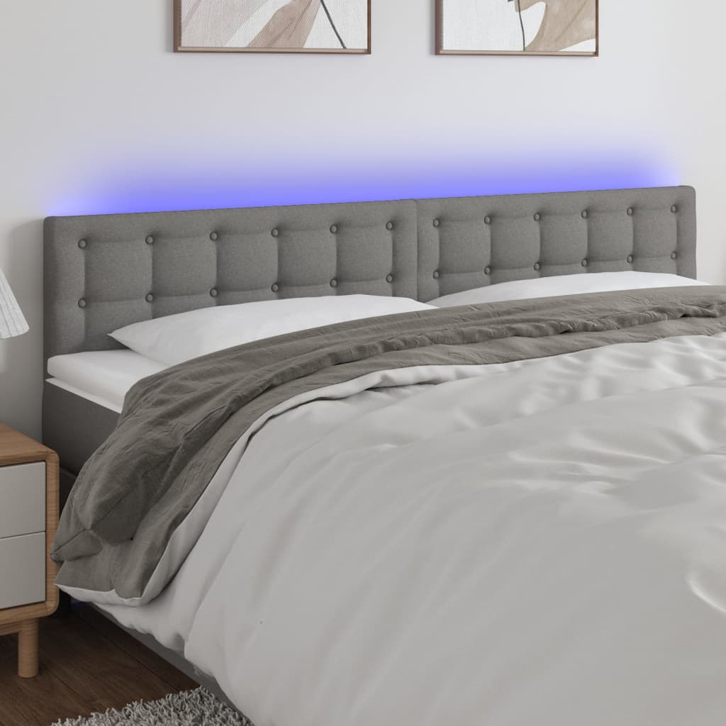 vidaXL LED горна табла за легло, тъмносива, 180x5x78/88 см, плат