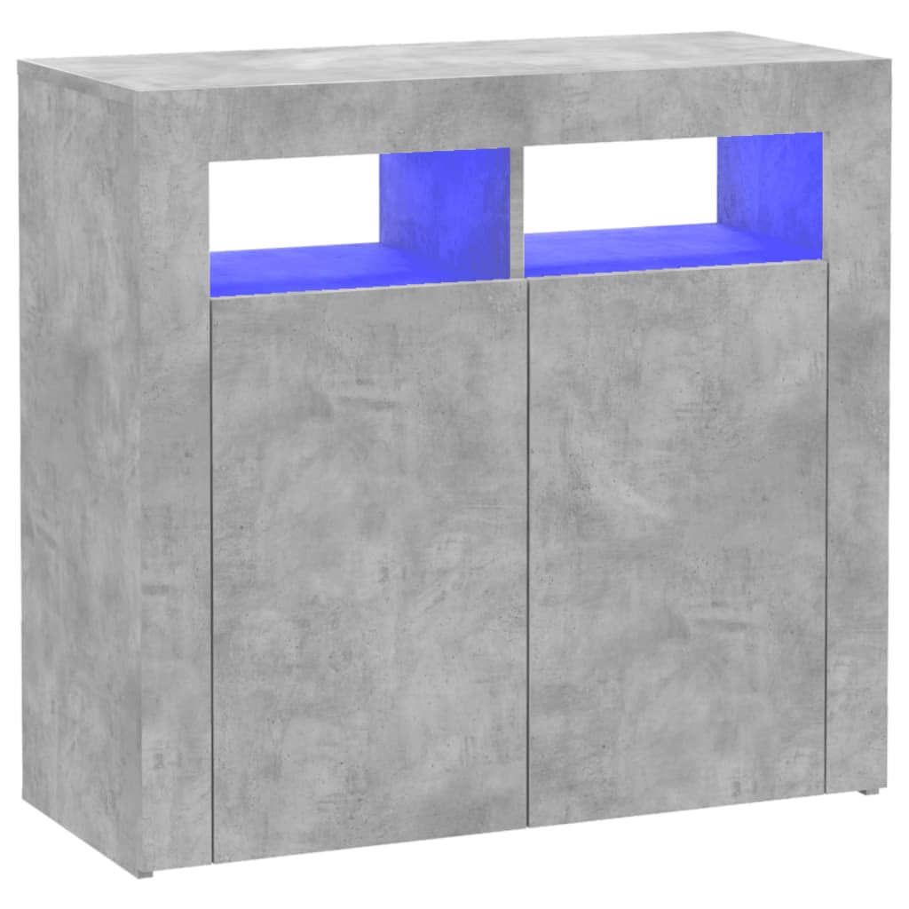 vidaXL Сайдборд с LED светлини, бетонно сив, 80x35x75 см