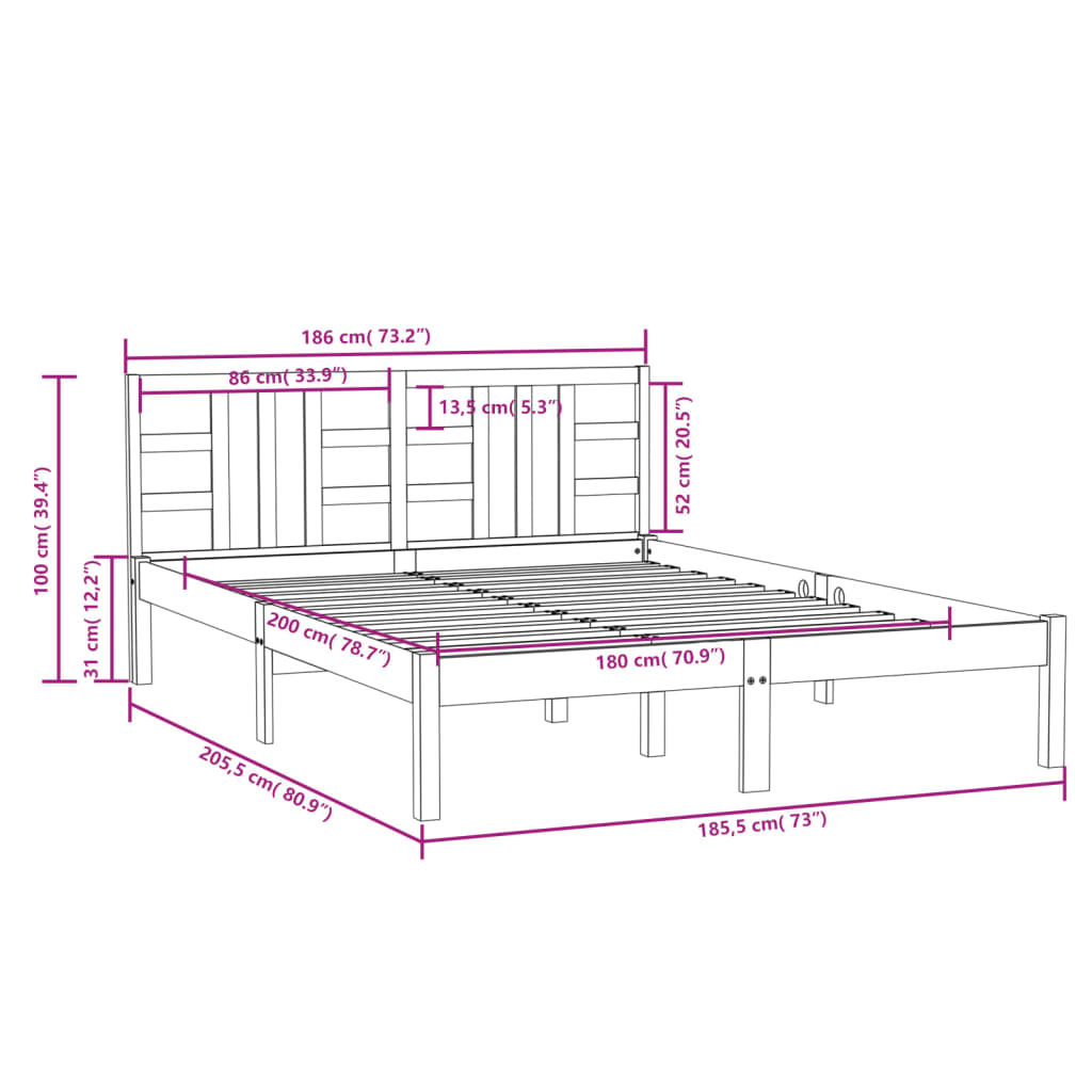 vidaXL Рамка за легло черна масивно дърво 180x200 см 6FT Super King