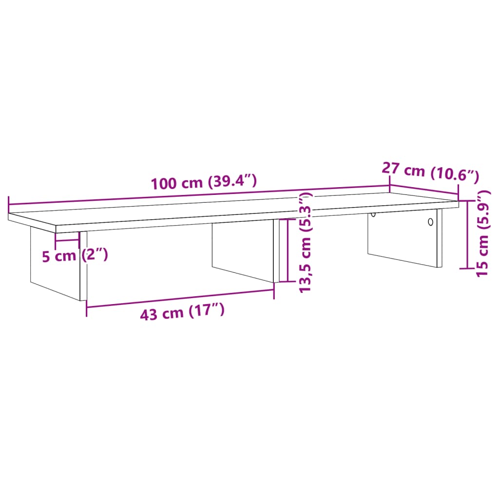 vidaXL Поставка за монитор, кафяв дъб, 100x27x15 см, инженерно дърво