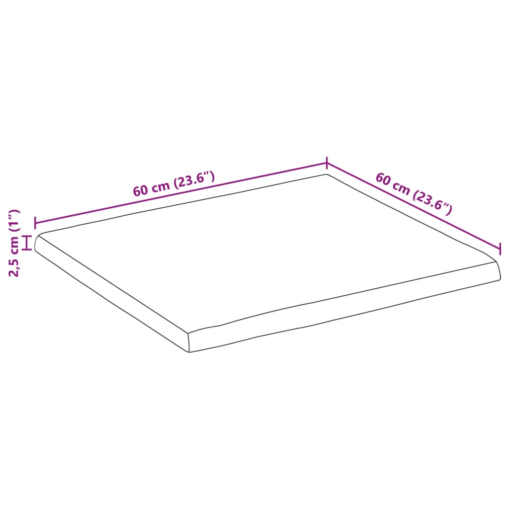 vidaXL Плот за маса, жив ръб, 60x60x2,5 см, масивно дърво грубо манго