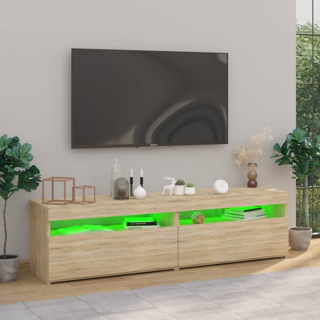 vidaXL ТВ шкафове, 2 бр, с LED осветление, дъб сонома, 75x35x40 см