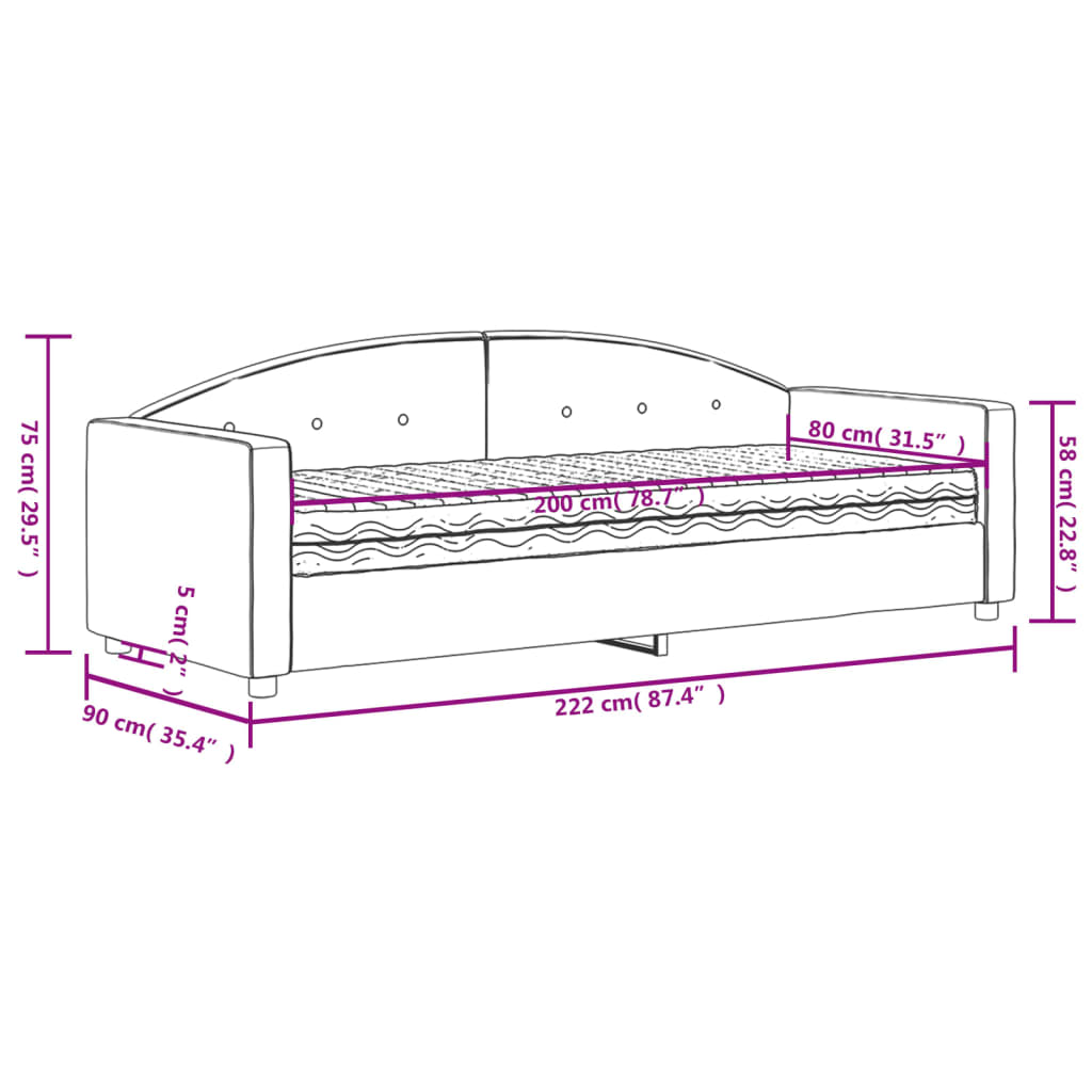 vidaXL Канапе с матрак, жълто, 80x200 см, кадифе