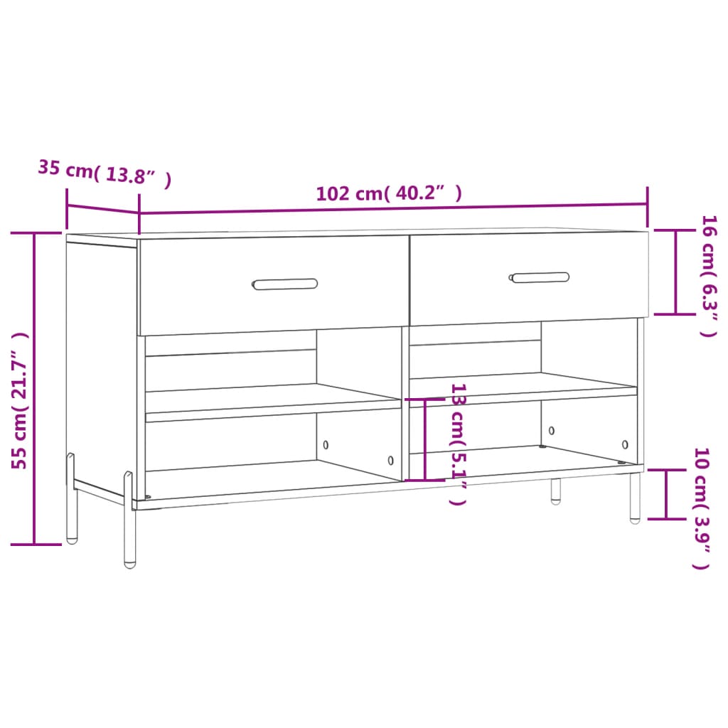 vidaXL Пейка за обувки, сонома дъб, 102x35x55 см, инженерно дърво