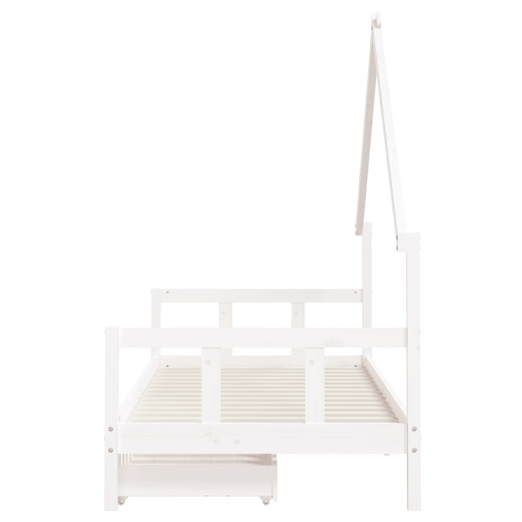 vidaXL Детска рамка за легло с чекмеджета, бяла, 90x190 см, бор масив