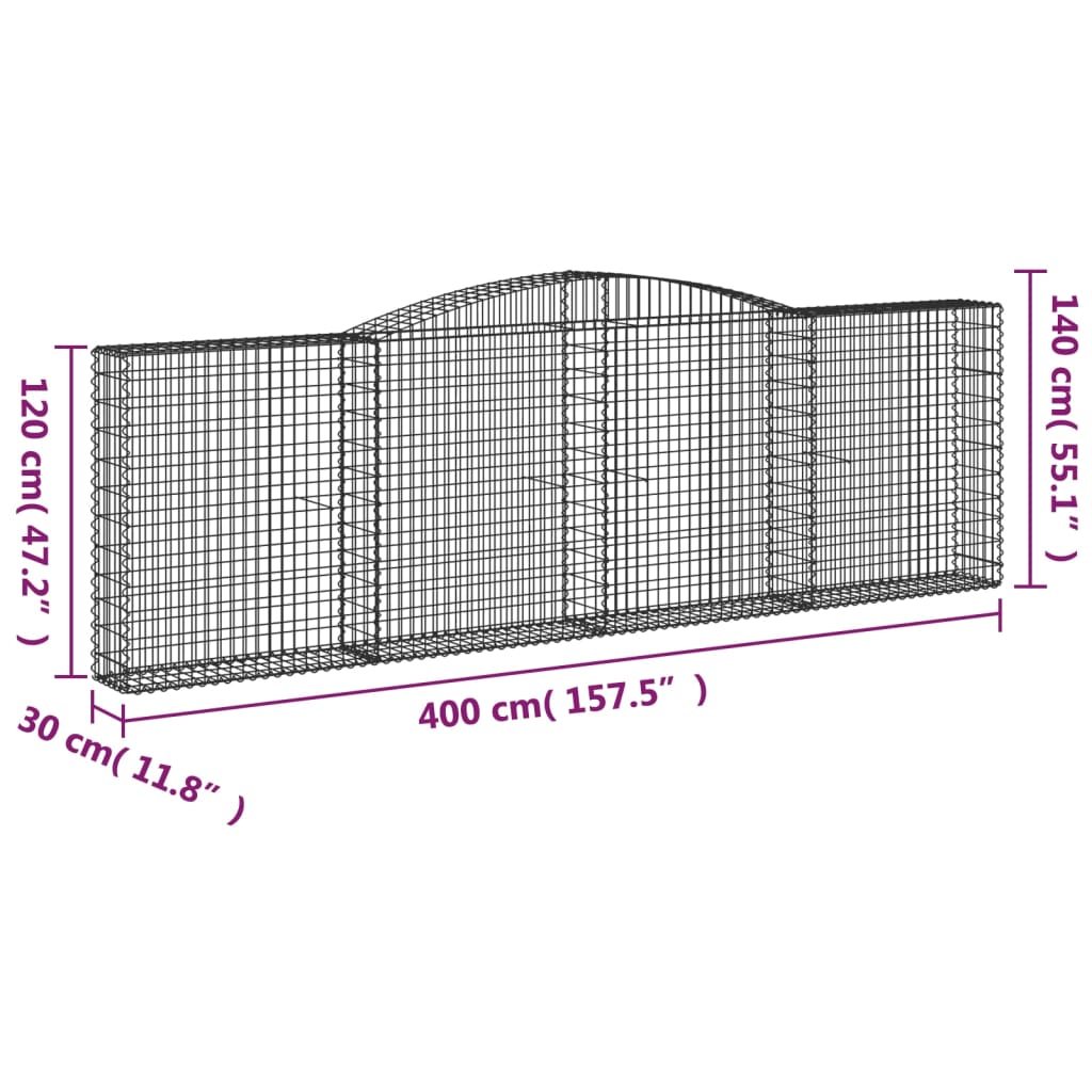 vidaXL Габионни кошници арка 5 бр 400x30x120/140см поцинковано желязо