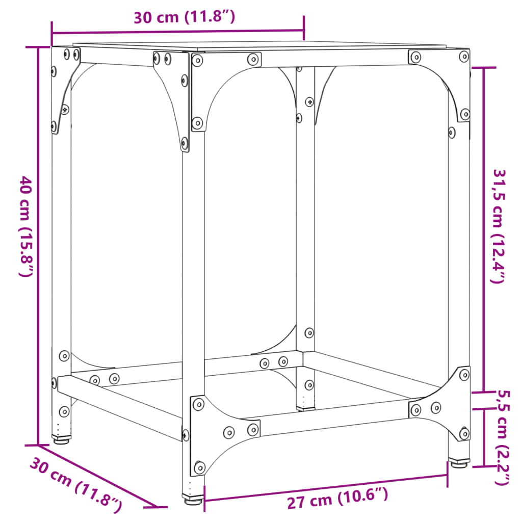 vidaXL Маса за кафе с прозрачен стъклен плот 30x30x40 см стомана