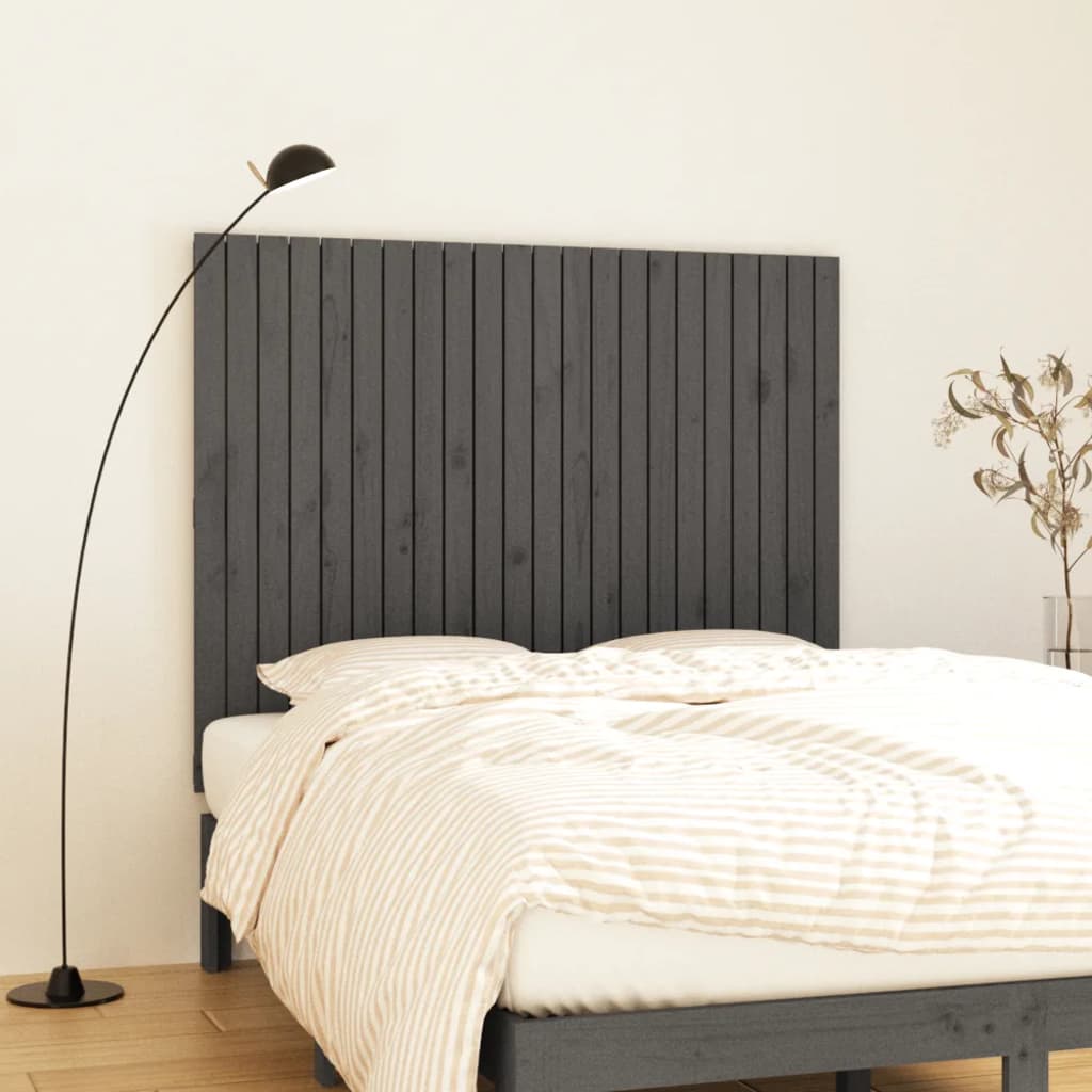 vidaXL Стенна табла за спалня, сива, 140x3x110 см, борово дърво масив