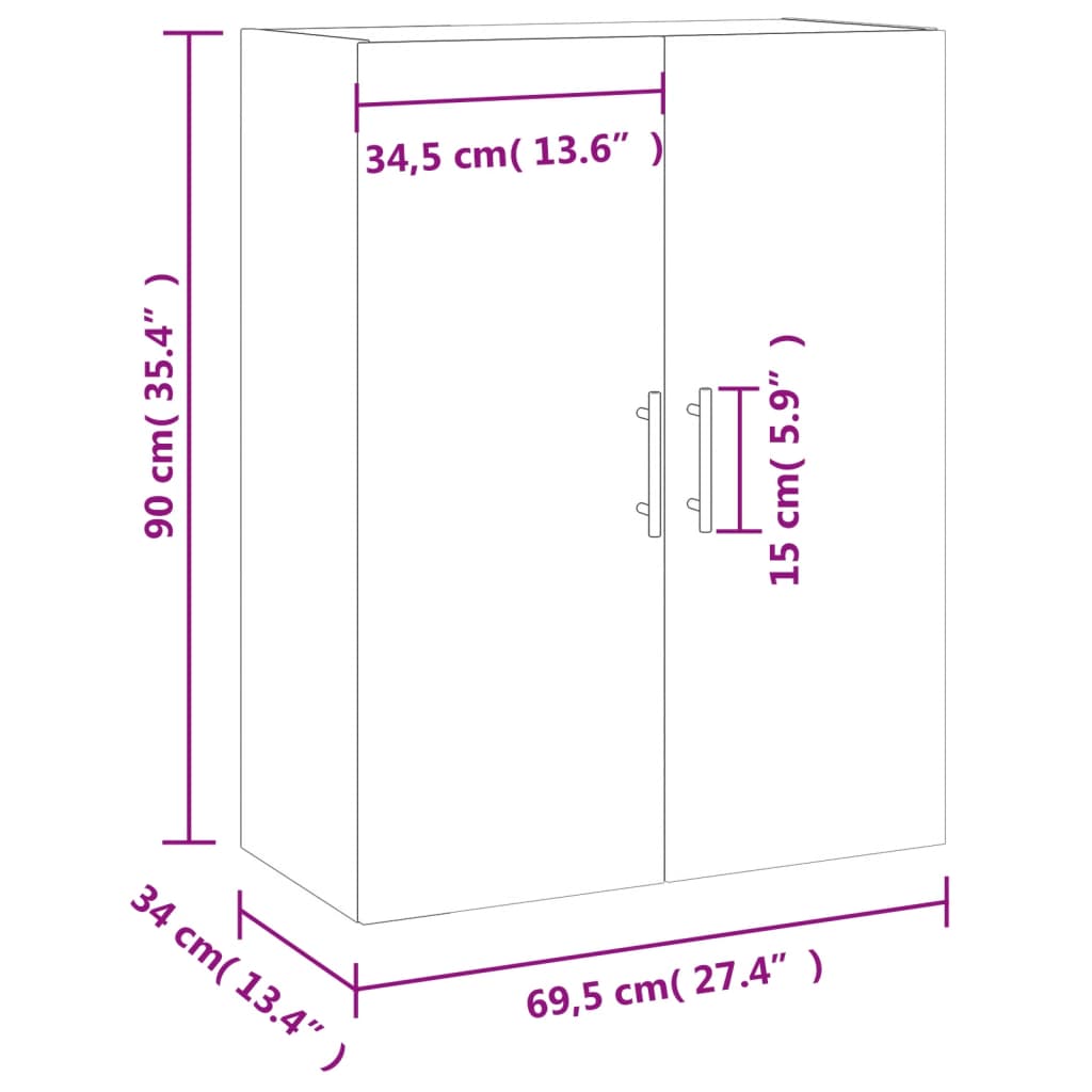 vidaXL Стенен шкаф опушен дъб 69,5x34x90 см