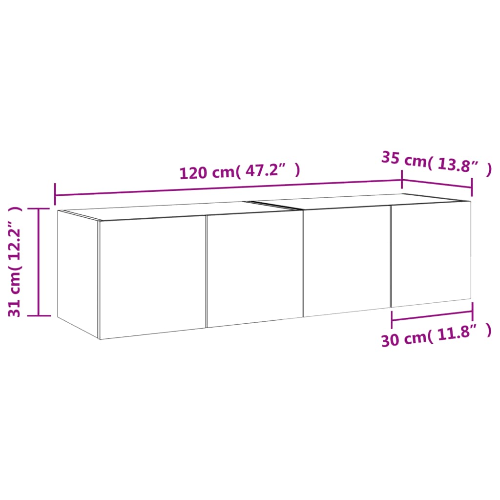 vidaXL Стенни ТВ шкафове с LED лампи, 2 бр, опушен дъб, 60x35x31 см