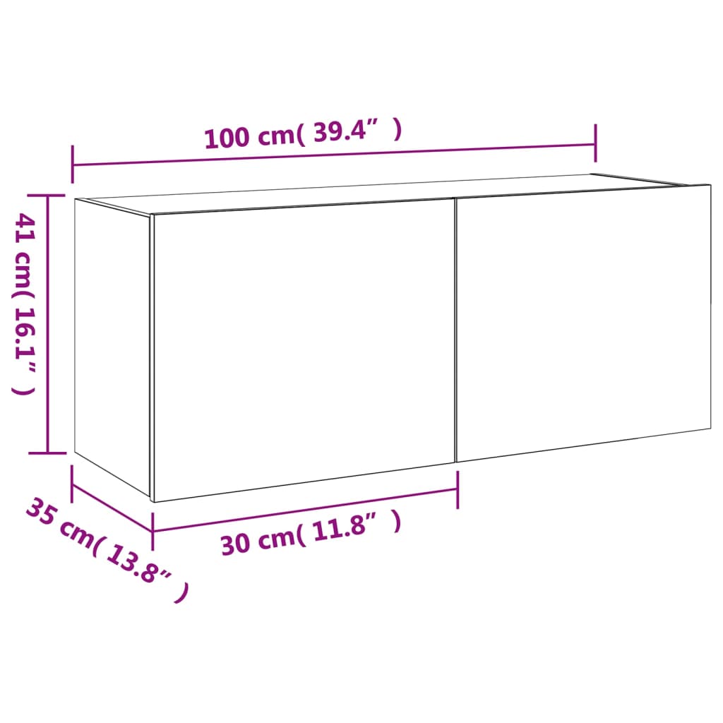 vidaXL Стенен ТВ шкаф с LED осветление, бял, 100x35x41 см