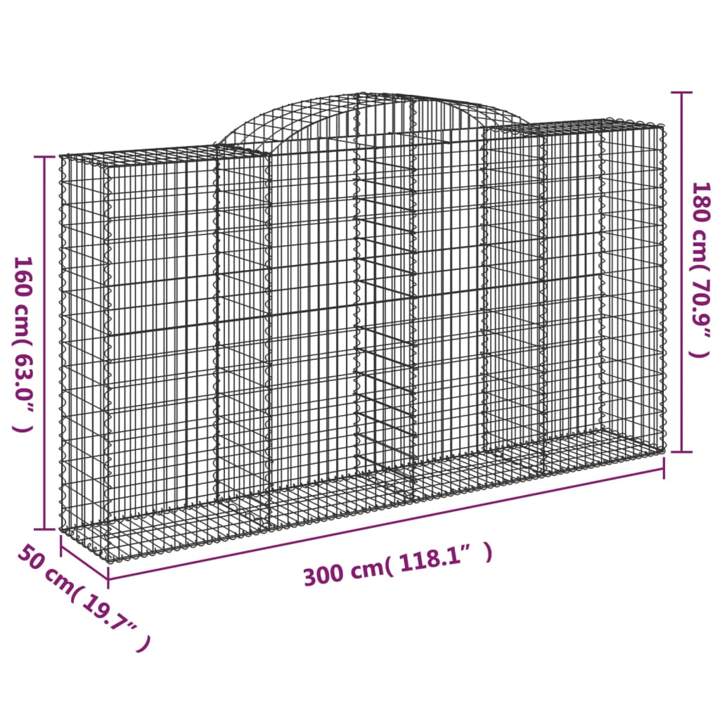 vidaXL Габионни кошници арка 17 бр 300x50x160/180см поцинковано желязо