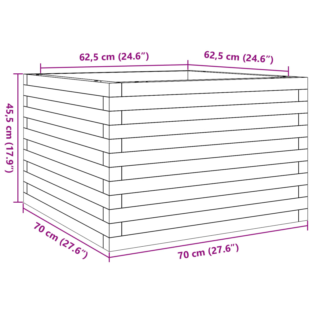 vidaXL Градинска кашпа, 70x70x45,5 см, масивна дугласка дървесина