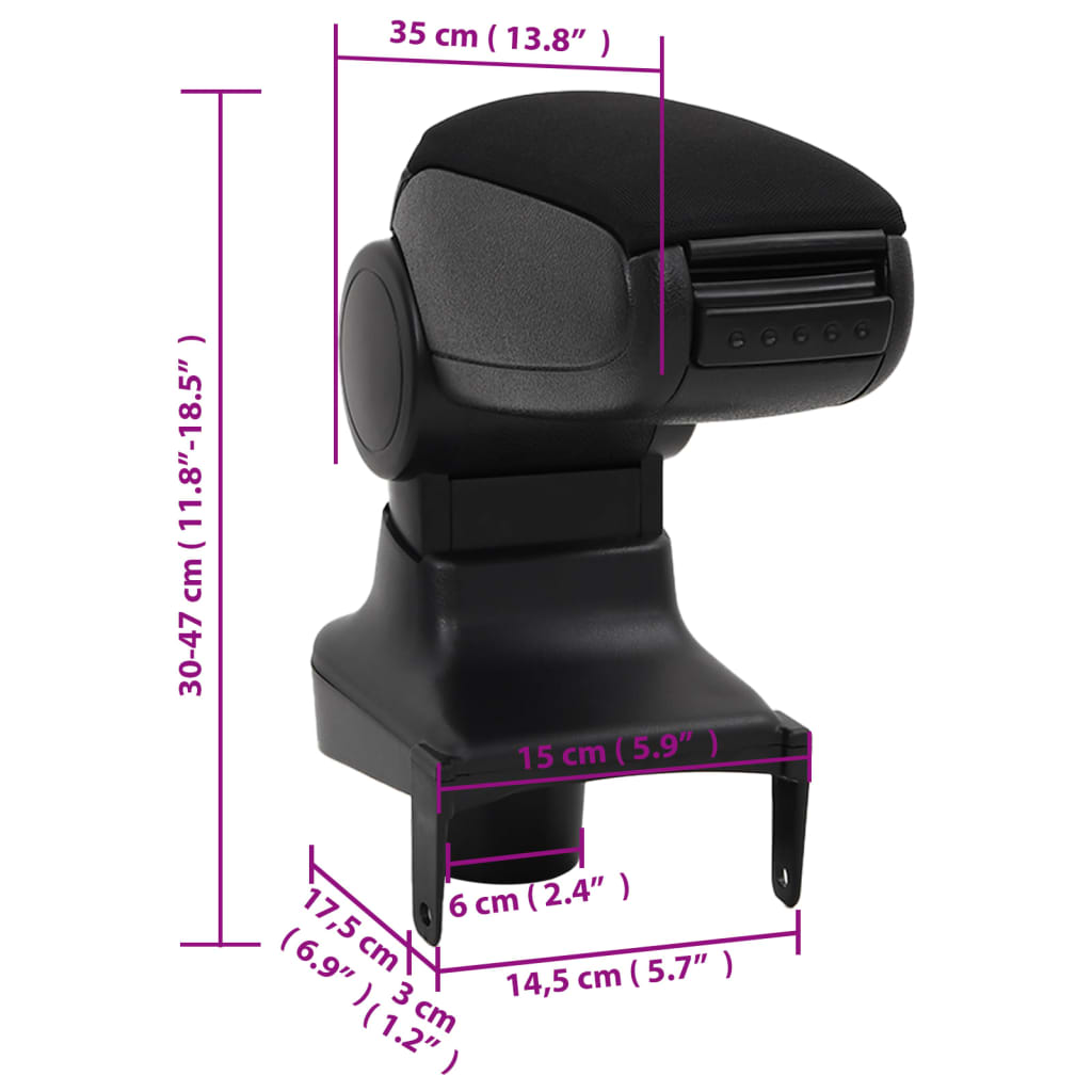 vidaXL Подлакътник за кола черен 15x35x(30-47) см ABS