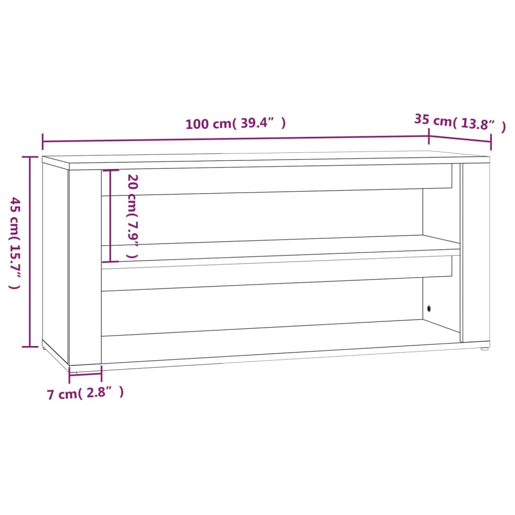 vidaXL Етажерка за обувки, сив сонома, 100x35x45 см, инженерно дърво