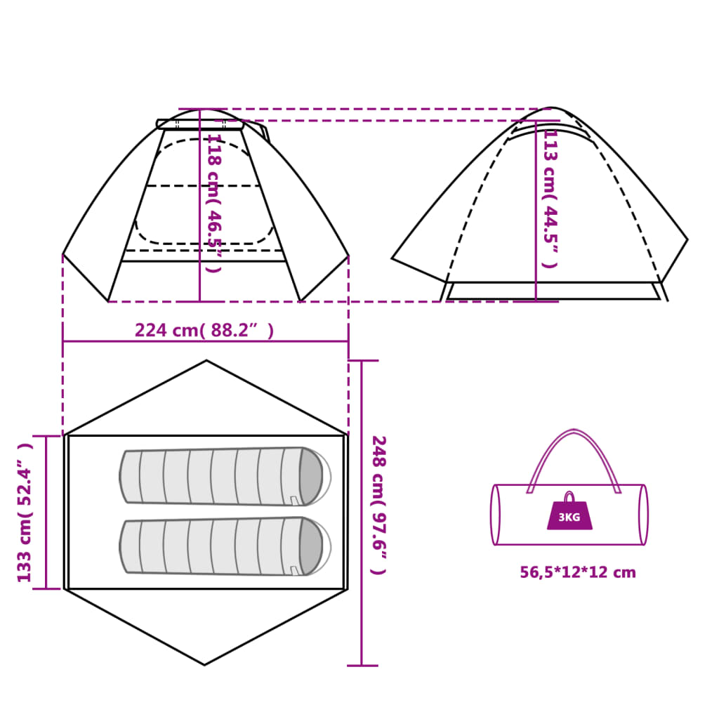 vidaXL Куполна къмпинг палатка, 2-местна, оранжева, водоустойчива