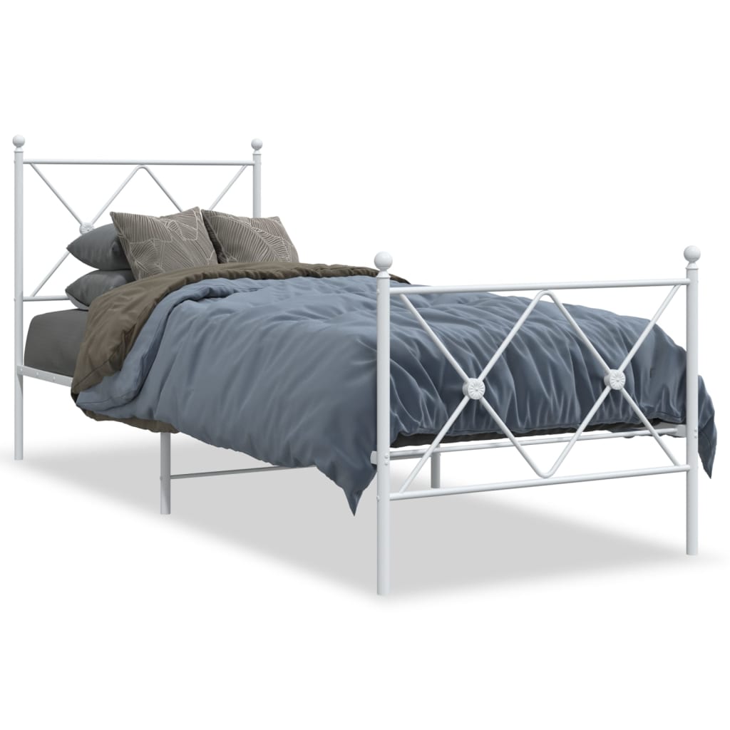 vidaXL Метална рамка за легло с горна и долна табла, бяла, 80x200 см