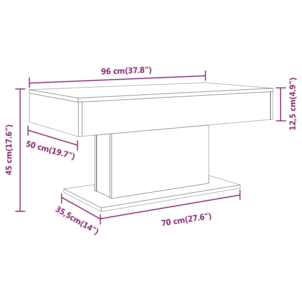 vidaXL Маса за кафе, опушен дъб, 96x50x45 см, инженерно дърво