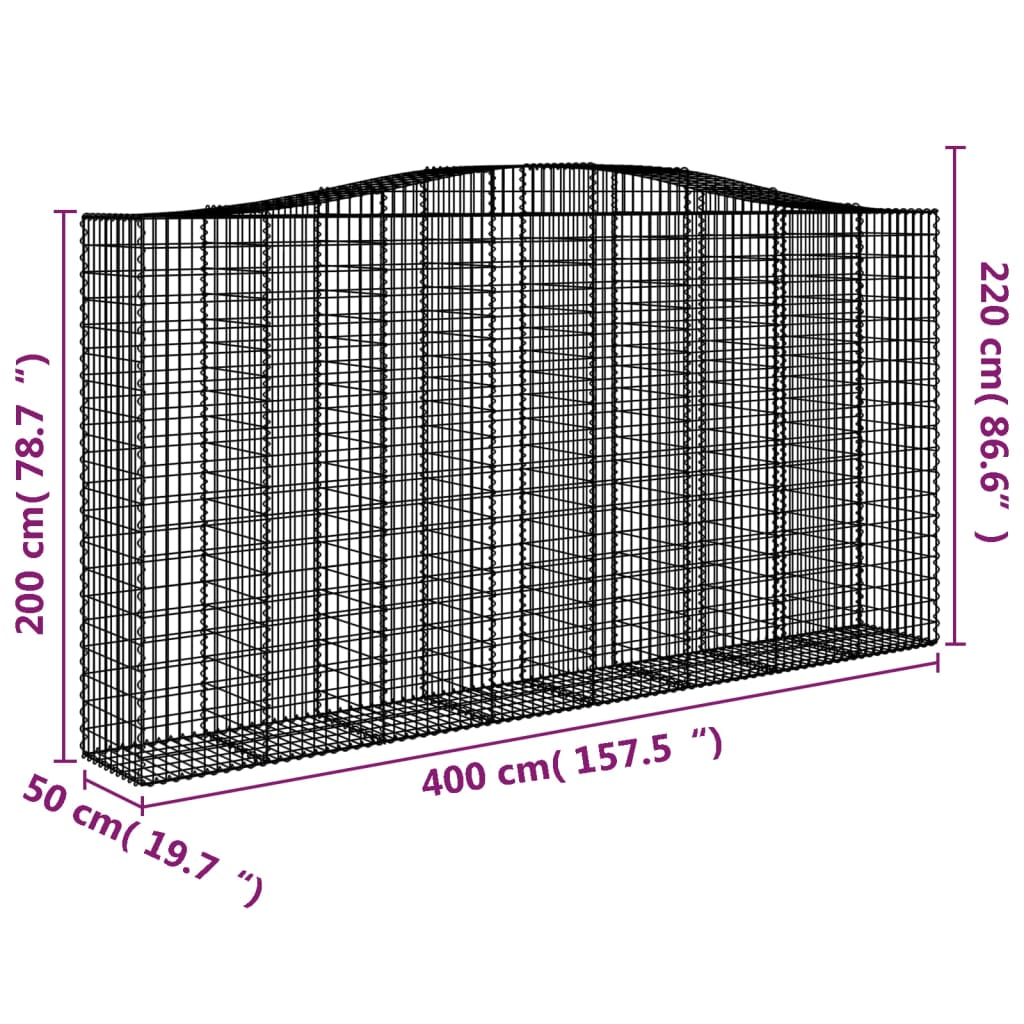 vidaXL Габионни кошници арка 3 бр 400x50x200/220 см поцинковано желязо