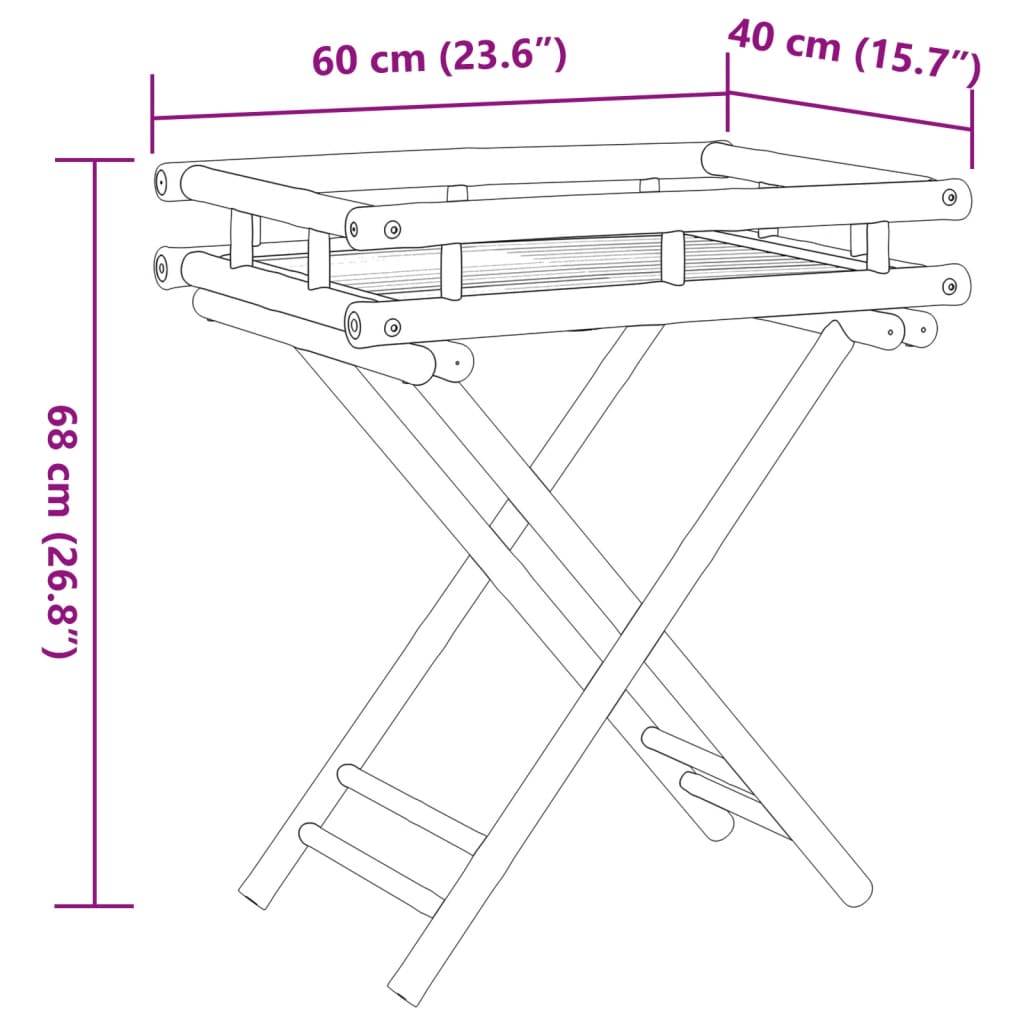 vidaXL Сгъваема маса с табла 60x40x68 см бамбук