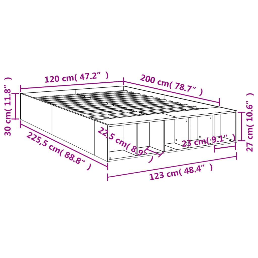 vidaXL Рамка за легло, опушен дъб, 120x200 см, инженерно дърво