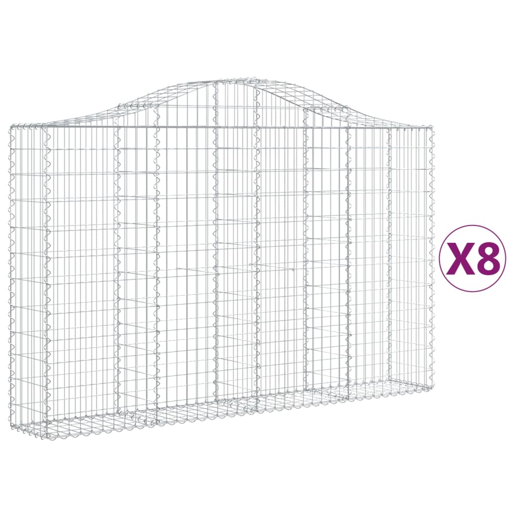 vidaXL Габионни кошници арка 8 бр 200x30x120/140 см поцинковано желязо