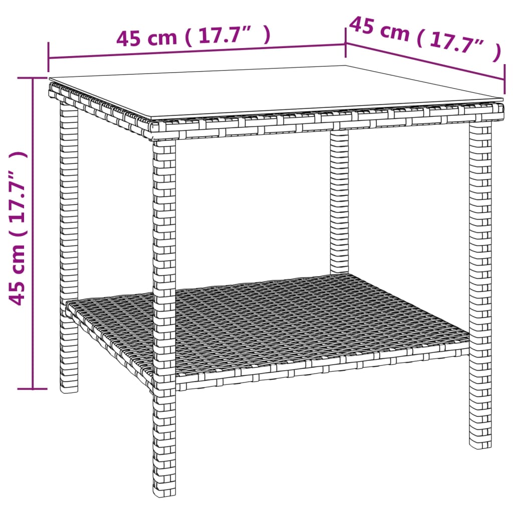 vidaXL Странична маса кафява 45x45x45 см полиратан и закалено стъкло