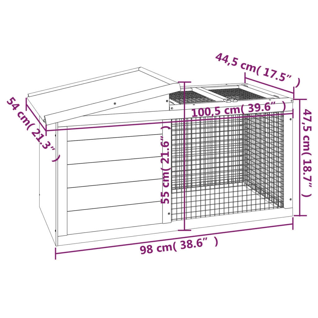 vidaXL Клетка за зайци мока 100,5x54x55 см борово дърво масив