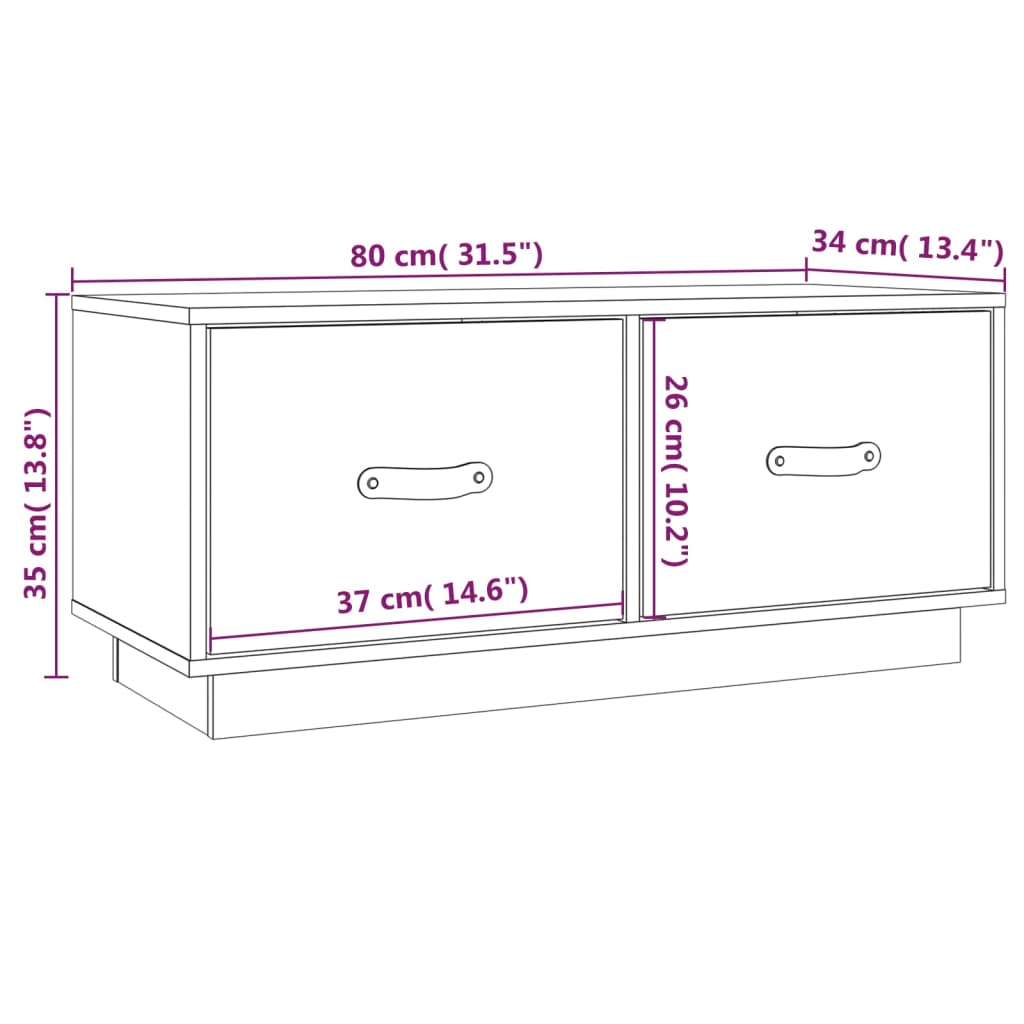 vidaXL ТВ шкаф, сив, 80x34x35 см, бор масив