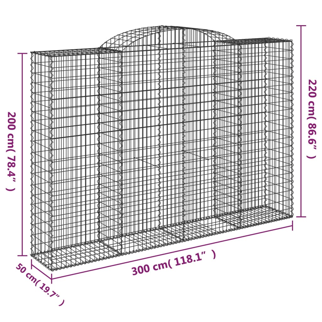 vidaXL Габионни кошници арка 9 бр 300x50x200/220 см поцинковано желязо