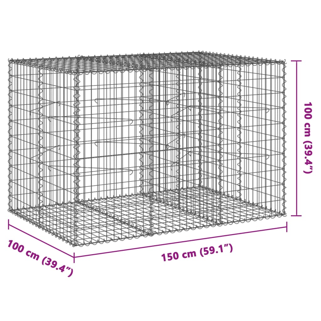 vidaXL Габионна кошница с покритие, 150x100x100 см, поцинковано желязо