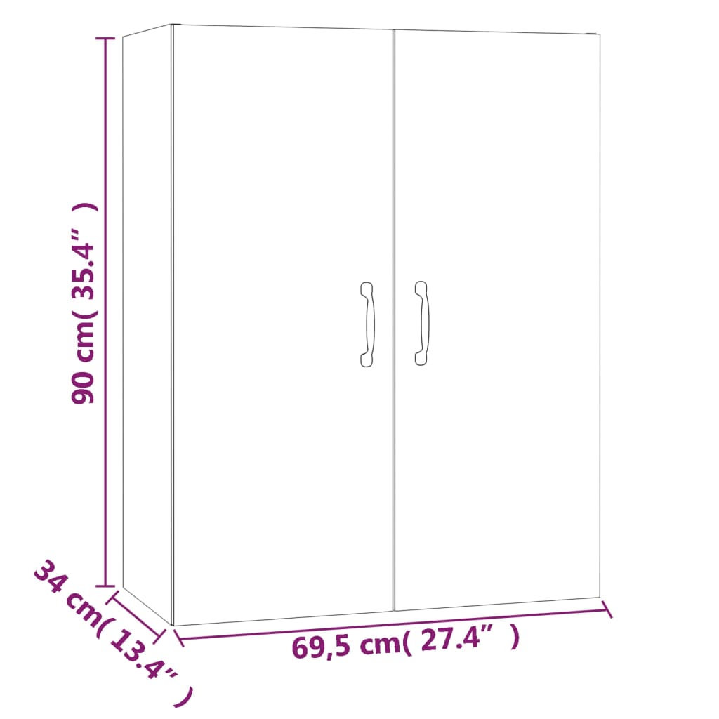 vidaXL Окачен шкаф, Бял гланц, 69,5x34x90 см, инженерно дърво