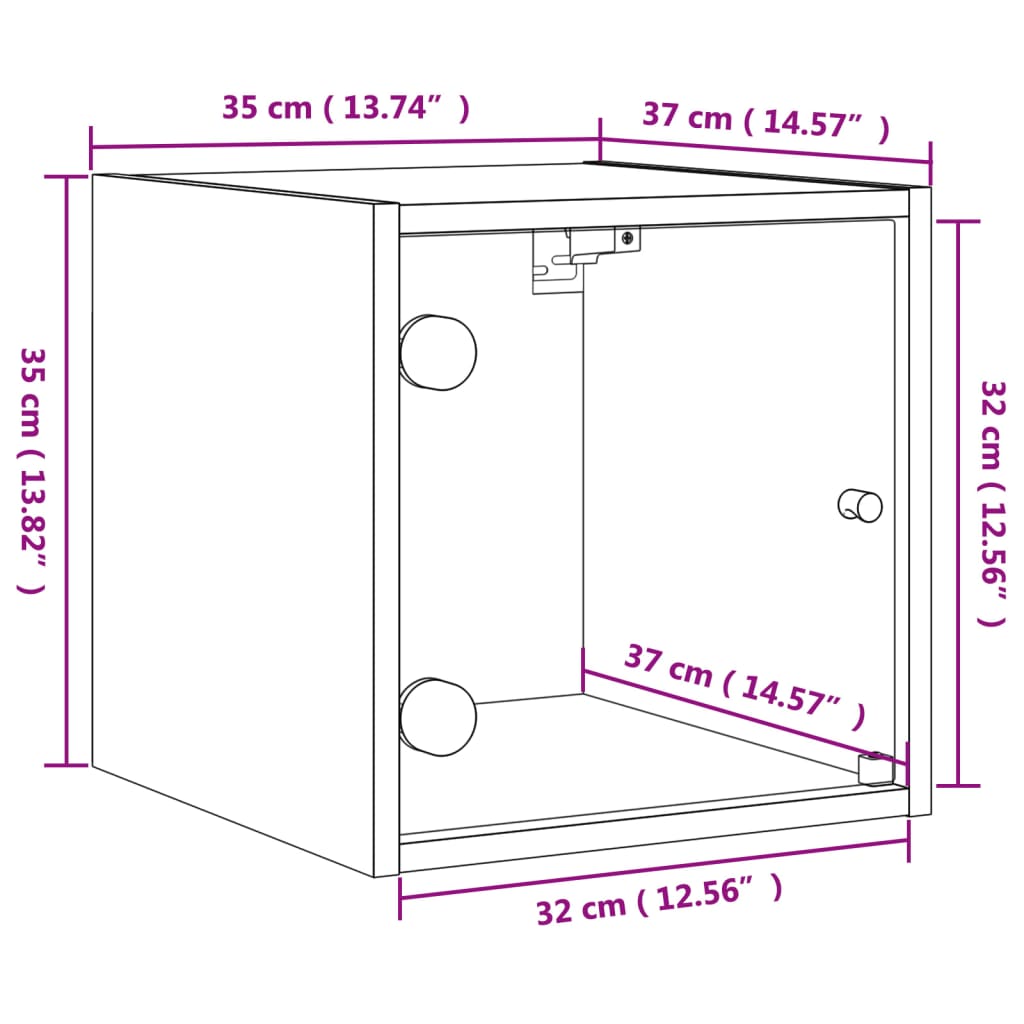 vidaXL Нощно шкафче със стъклена врата кафяв дъб 35x37x35 см